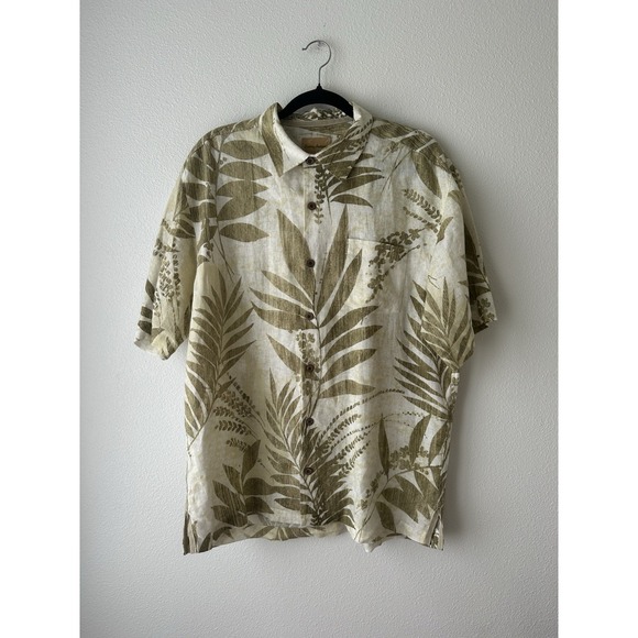 Tommy Bahama Linen Shirt Mens Large Short Sleeve Button Up Hawaiian Tropical - Picture 1 of 8